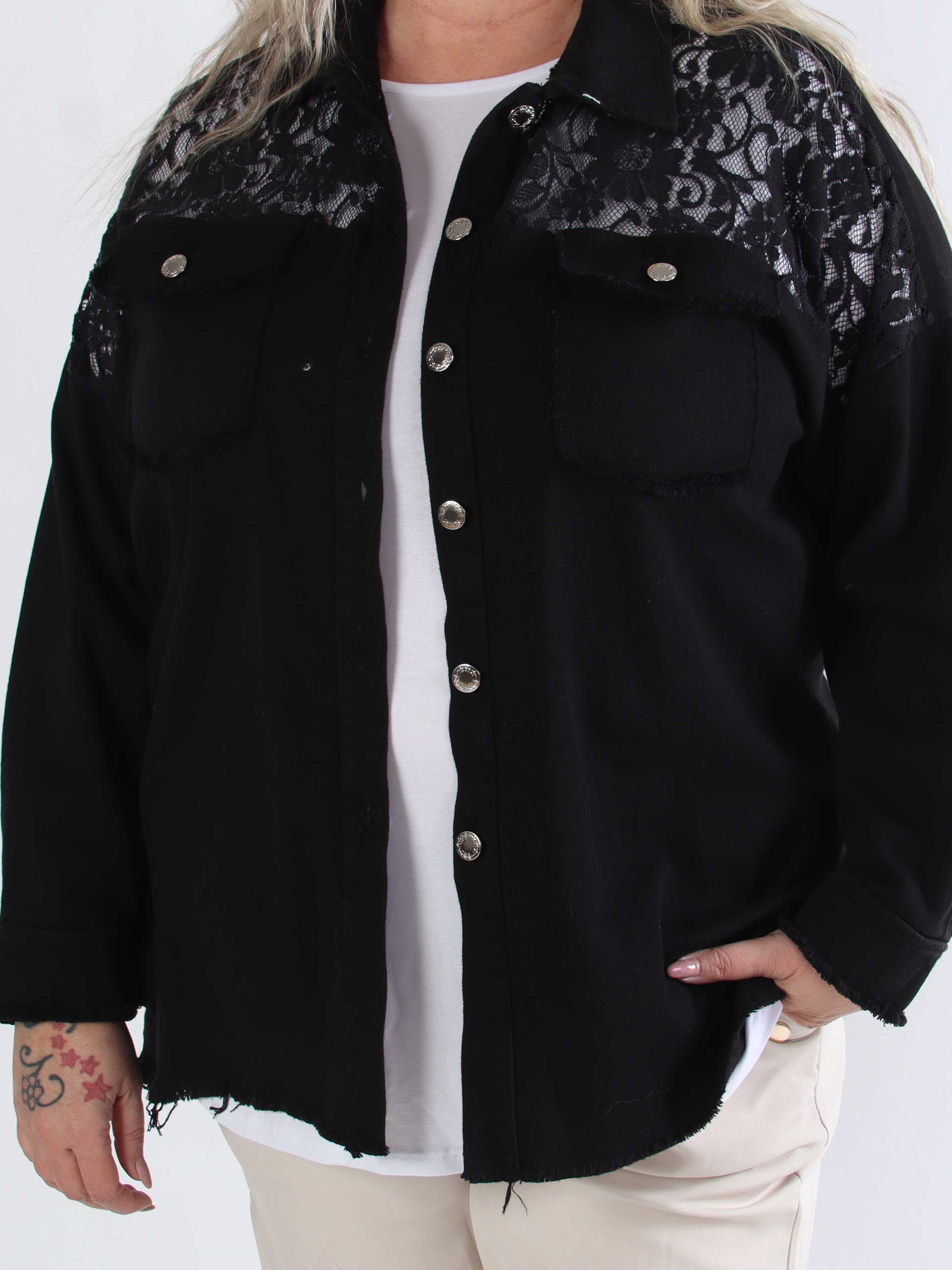 Scarlett - Jeansjacka i plusstorlek med spets på axlarna